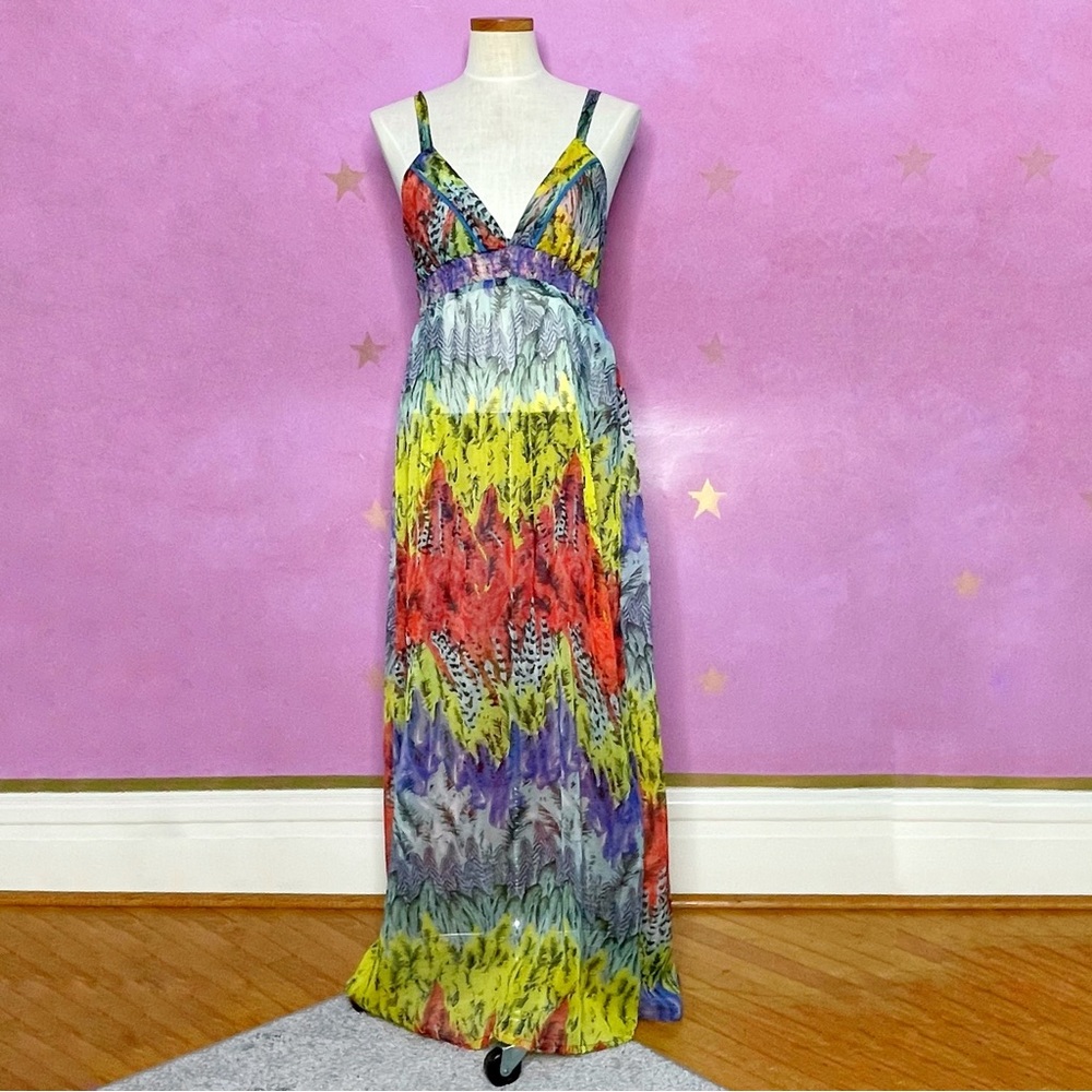 Cute Options Tank Smocked Colorful Maxi Cover Up Dress Womens Size Large